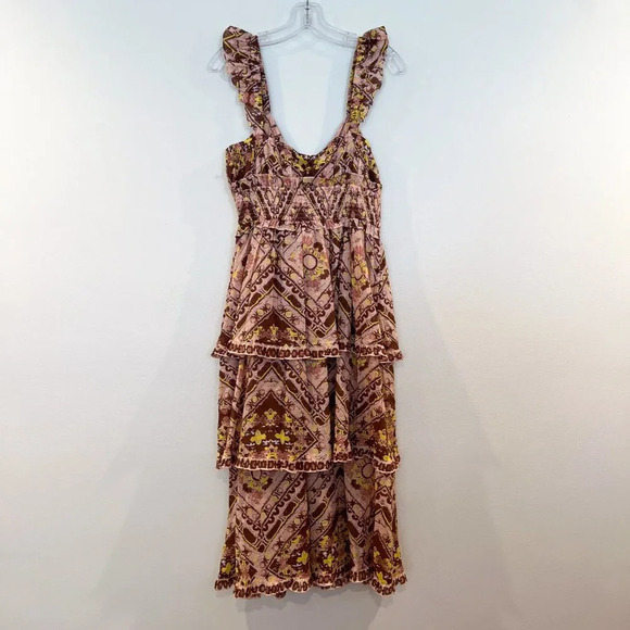 Cleobella Brown Sweetheart Neckline Ruffled Tiered Bohemian Maxi Dress M NWT - Picture 10 of 10